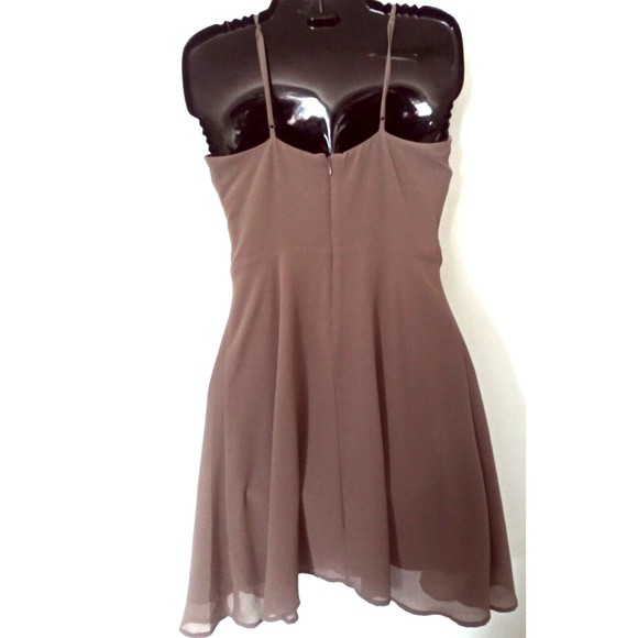 Naked Zebra Mini Dress Sz Small Chiffon Fit Flare Taupe Brown Cross Pattern - Picture 2 of 5